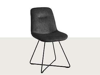 Moderner schwarzer Stuhl mit einem schlanken Design, das eine bequeme gebogene Rückenlehne und robuste Metallbeine bietet, perfekt für zeitgemäße Ess- oder Büroräume.